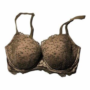 #3471-1 Victoria's Secret Demi-Lined 32DD Olive Embroidered Lace Bra